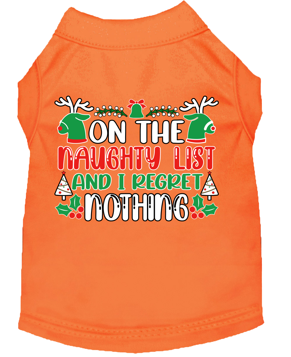 I Regret Nothing Screen Print Dog Shirt Orange Size XS